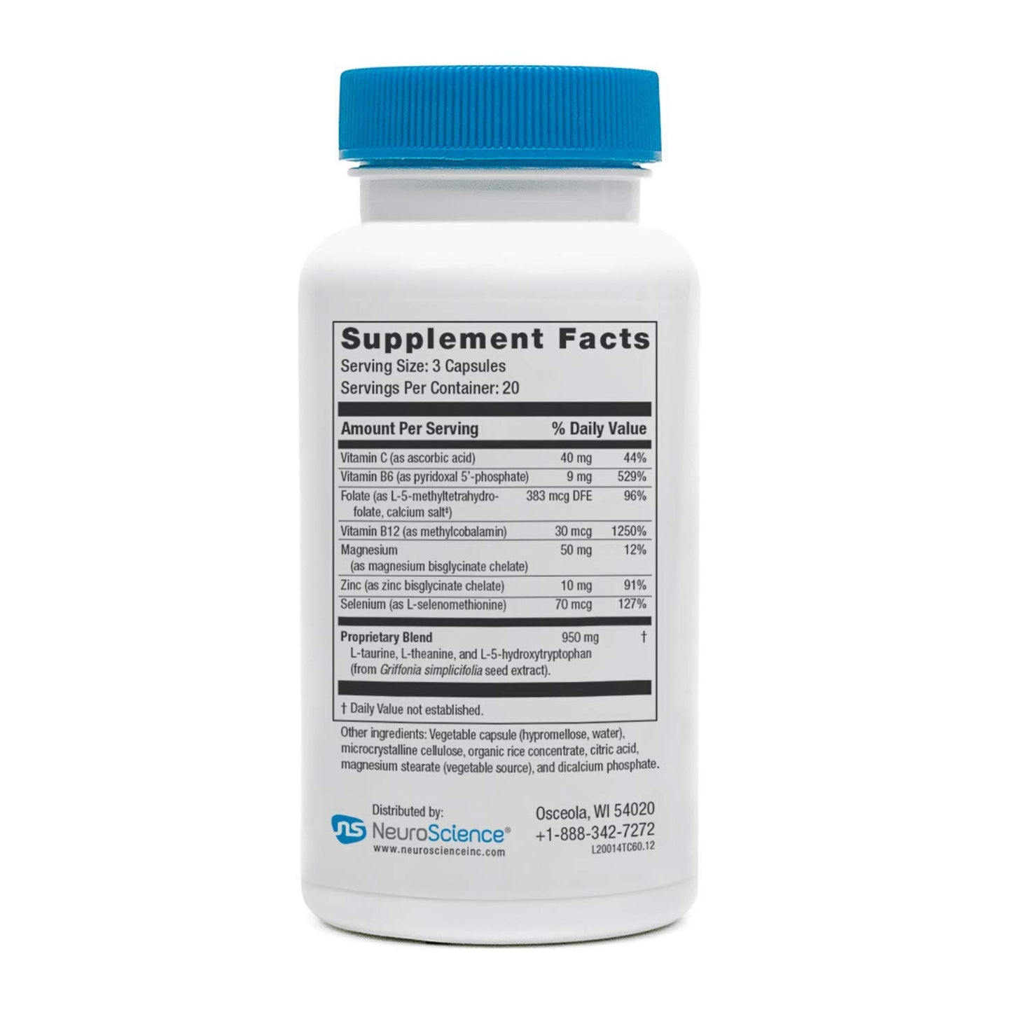 NeuroScience Mood Support Supplement - TravaCor - L Theanine Supplement with 5-HTP & More to Help Soothe Stress, Encourage Calm Sleep & Aid Healthy GABA Activity (60 Capsules)