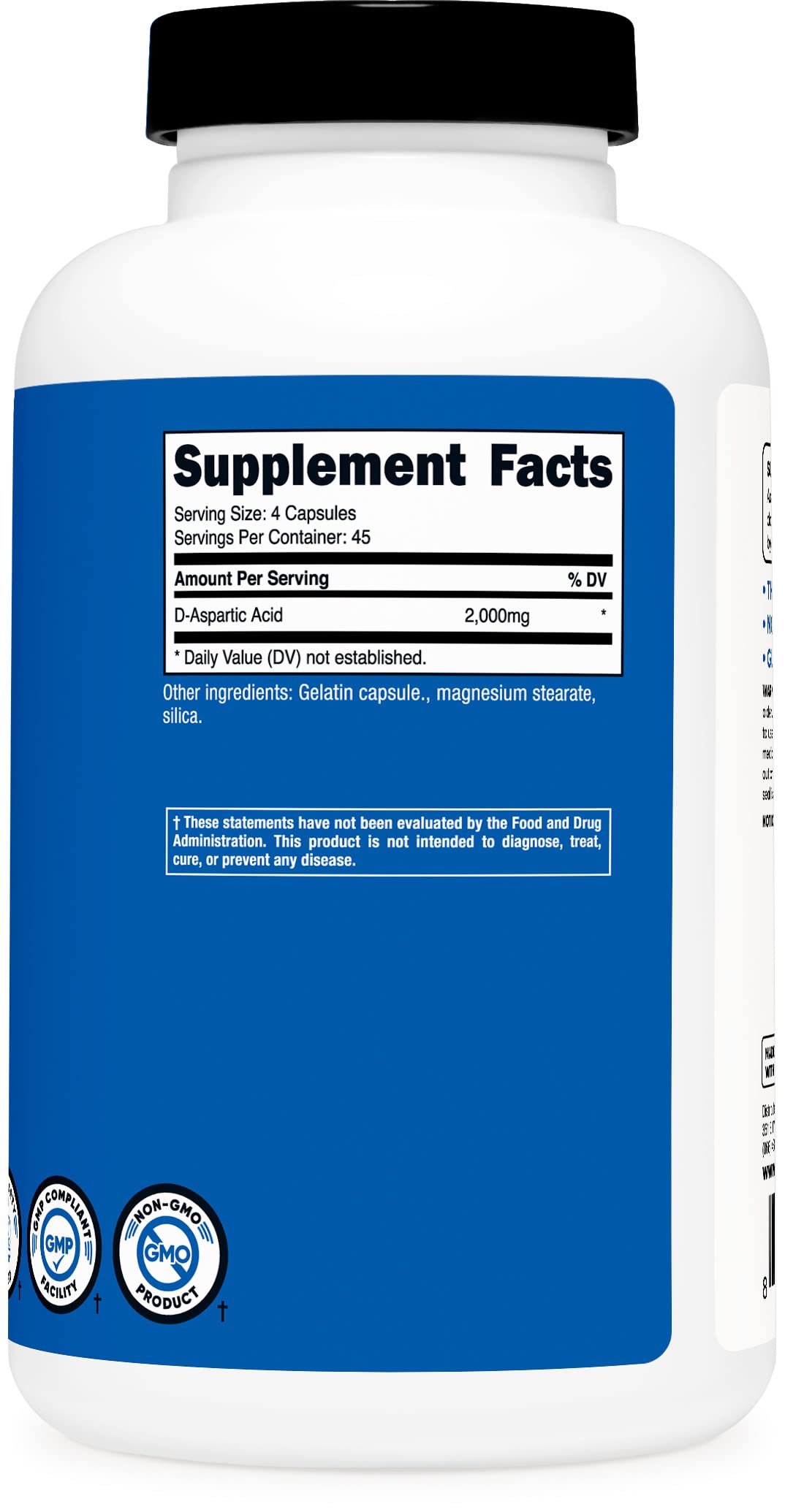 Nutricost D-Aspartic Acid (DAA) Capsules 2000mg Per Serving (180 Capsules) - Non-GMO Supplement