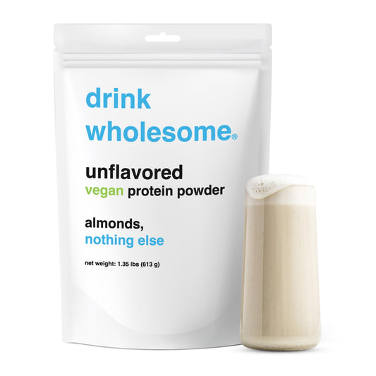 drink wholesome Vegan Unflavored Almond Protein Powder | for Sensitive Stomachs | Gut Friendly | No Artificial Sweeteners | No Sucralose | No Stevia | Low Sodium | Safe for Kids & Seniors