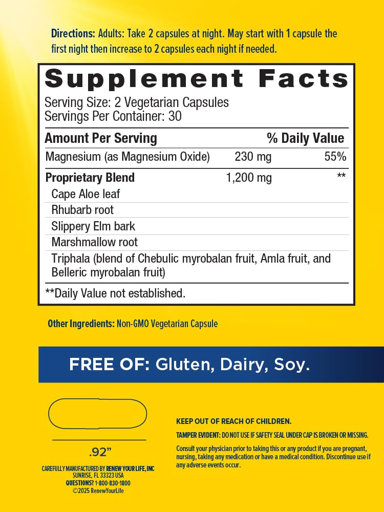 CleanseMore Overnight Formula Herbs & Magnesium | Gluten Free Non-GMO | 60 Vegetarian Capsules