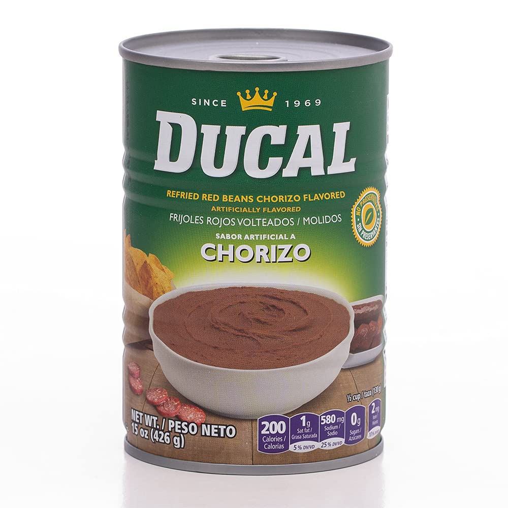 Ducal Refried Red Beans Chorizo Flavored 15 Ounce Pack of 24  Excellent Source in Protein And Iron Cholesterol Free  Instant Vegetarian Refried Red Beans NonGMO And GlutenFree