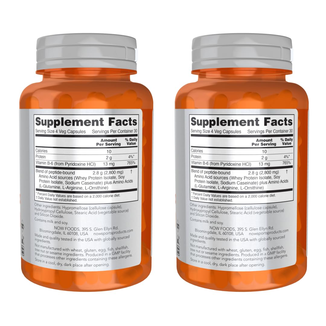 NOW Foods Sports Nutrition, Amino Complete™ | Protein Blend with 21 Aminos and B-6 | 120 Veg Capsules - Pack of 2 with Pill Organizer