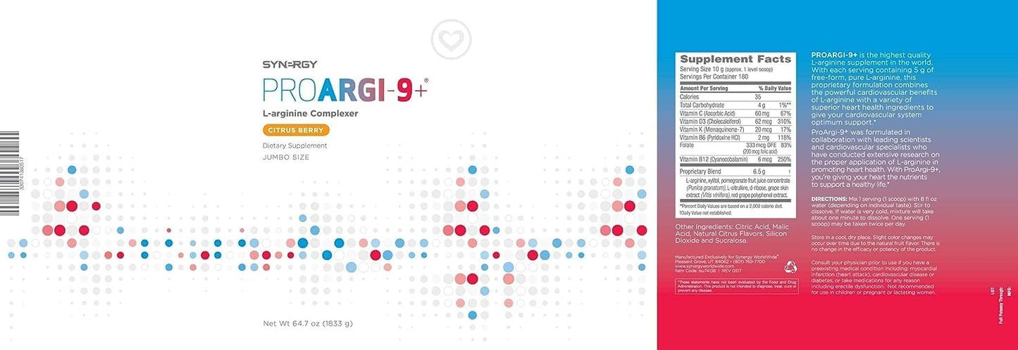 Synergy ProArgi-9 Plus L-Arginine Complexer Dietary Supplement - Citrus Berry Jumbo - 64.7 Oz