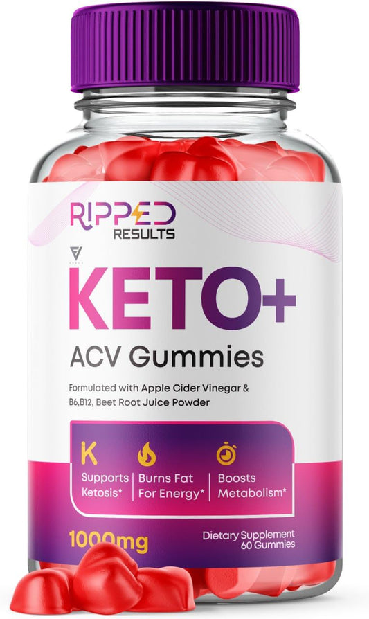 Ripped Results Keto Plus ACV Gummies, Ripped Results Keto ACV Gummies Advanced Apple Cider Vinegar Vitamin Supplement 1000MG, Ripped Keto+ ACV Folic Acid (60 Gummies)