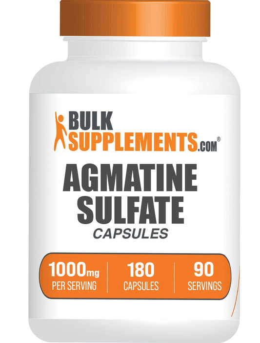 BulkSupplements.com Agmatine Sulfate Capsules - Nitric Oxide Supplement, Agmatine Supplement - Gluten Free, 2 Capsules per Serving (1000mg), 180 Count (Pack of 1)