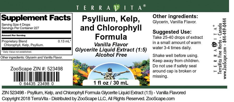 Terravita Psyllium, Kelp, and Chlorophyll Formula Glycerite Liquid Extract (1:5) - Vanilla Flavored (1 oz, ZIN: 523498) - 2 Pack