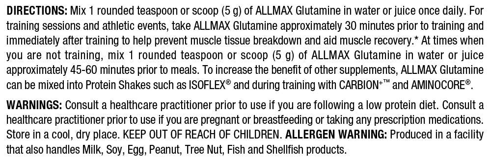 ALLMAX Nutrition L - Glutamine Powder, Muscle Recovery Formula, Gluten Free, Vegan, 1000 Grams