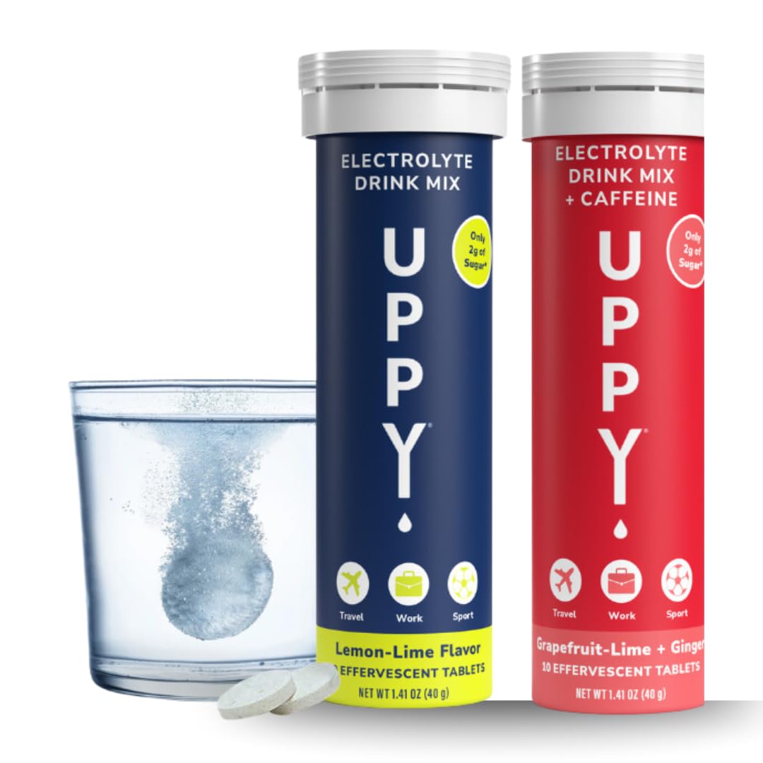 Uppy! Jet Lag Relief Kit: Travel Essential Bundle: 20 Tablets, Lemon-Lime + Caffeine-Grapefruit for Travel, Sports, Party (Pack of 2 x 10)