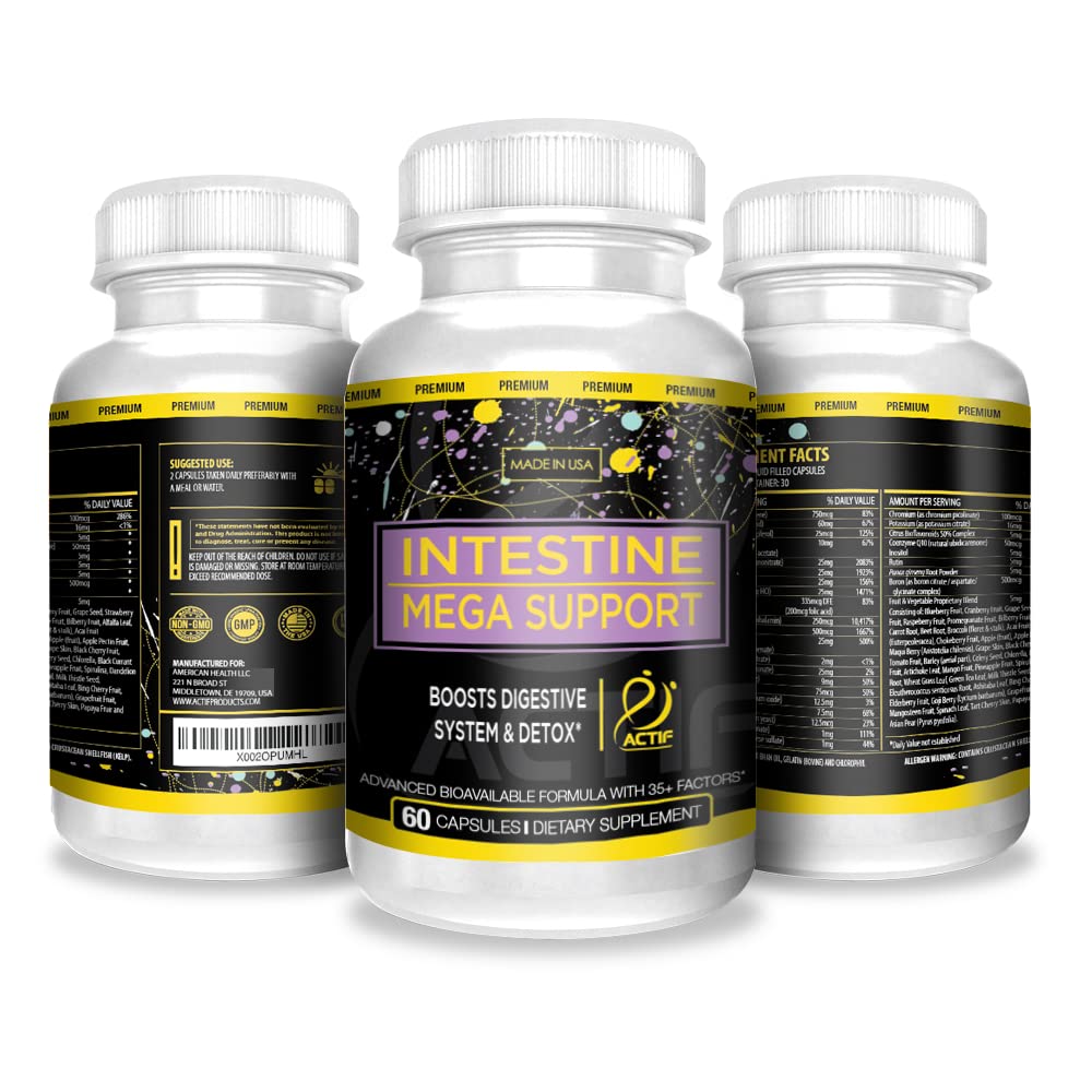 Actif Intestine Mega Support - Maximum Strength Energy Boost & Gut Health - Supports Digestion, Detox & Cleansing