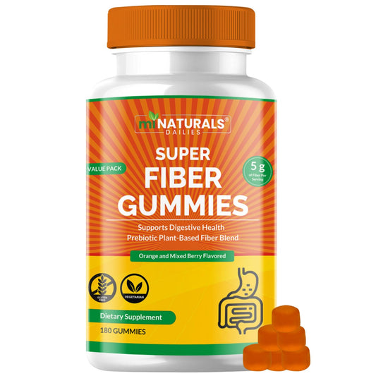 MINATURALS Prebiotic Fiber Supplement Gummies | Value Pack - 180 ct | 5 g per Gummy | Plant Based Digestive Gut Cleansing | Orange & Mixed Berry