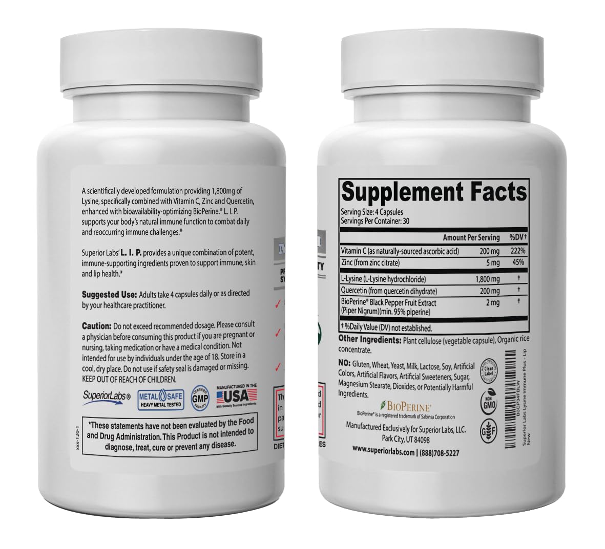 Superior Labs Lysine Immune Plus - Lip. Clinically Proven Lip Health & Support. L-Lysine Bound to HCI for Optimal Stability & Absorption for Fast Results. Bioactive with Zero Harmful Additives