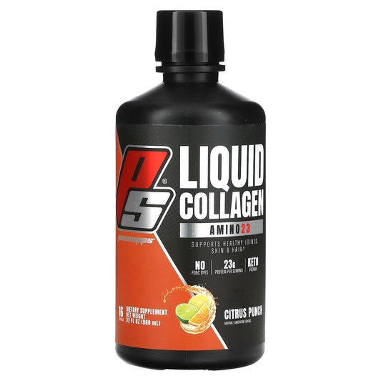 PROSUPPS Amino23 Liquid Collagen Shots, 23g Collagen Protein Promotes Exercise Recovery, Healthy Skin, Hair, Nails & Join Support - Convenient On The Go Bottle, Citrus Punch