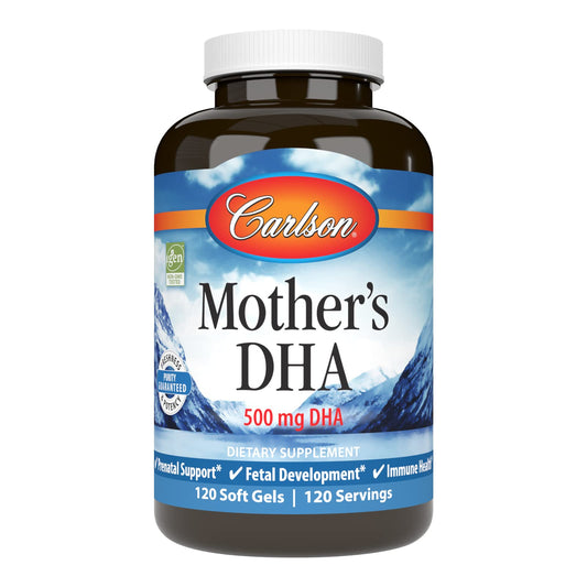 Carlson - Mother's DHA, 500 mg DHA, Prenatal Support, Fetal Development & Immune Health, 120 Softgels