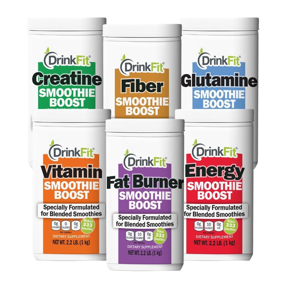 DrinkFit Smoothie Powder Mix | Specially Formulated Boost Supplements for Blended Smoothies | Meal Replacement Shakes Gluten Free - 2.2lbs Jug (Glutamine)