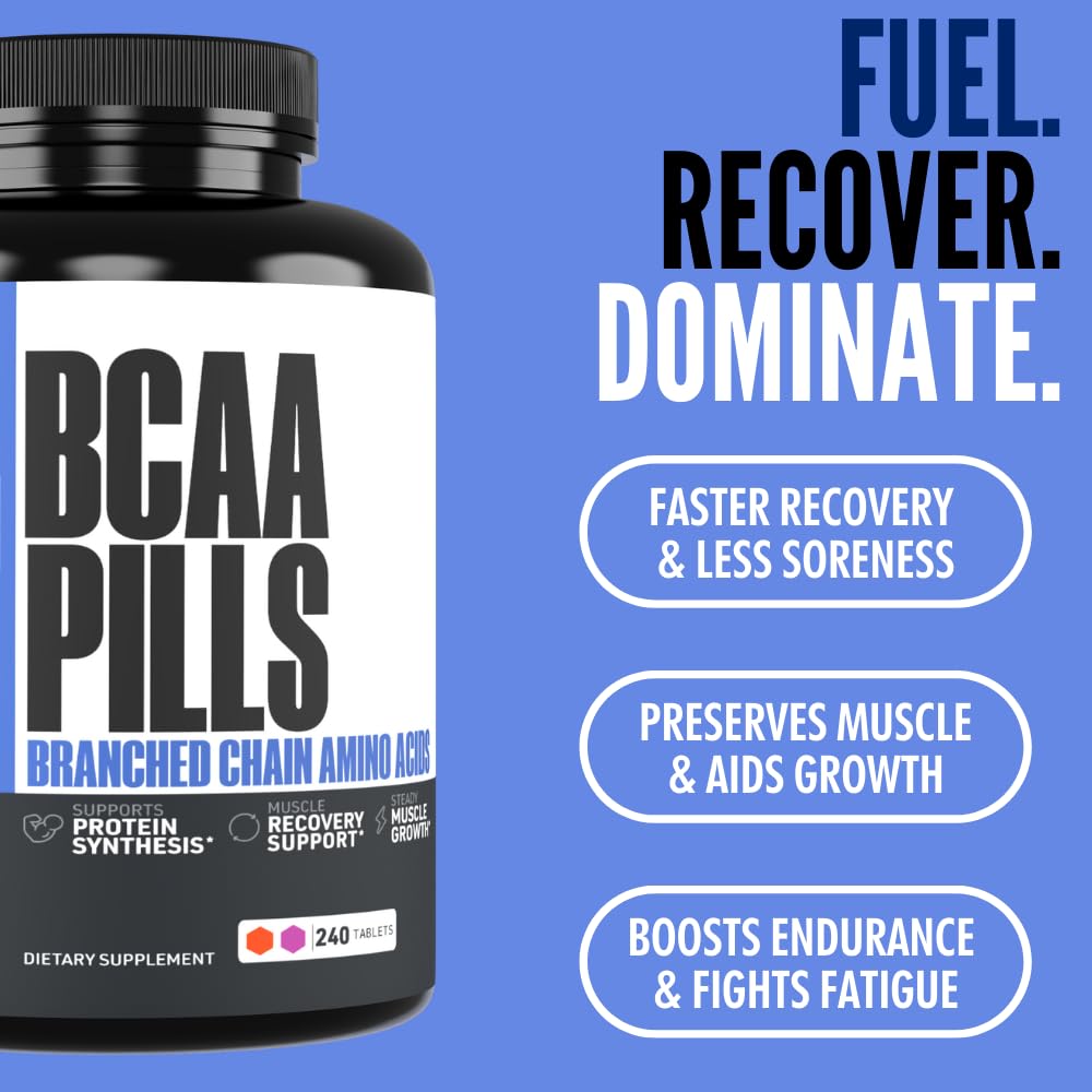 Crazy Muscle 3000mg BCAA Pills (2 Month Supply) with The Optimum 2:1:1 Ratio of Branched Chain Amino Acids for Recovery and Growth - 1000mg BCAAs per Pill (More Than BCAA Capsules) - 240 Tablets