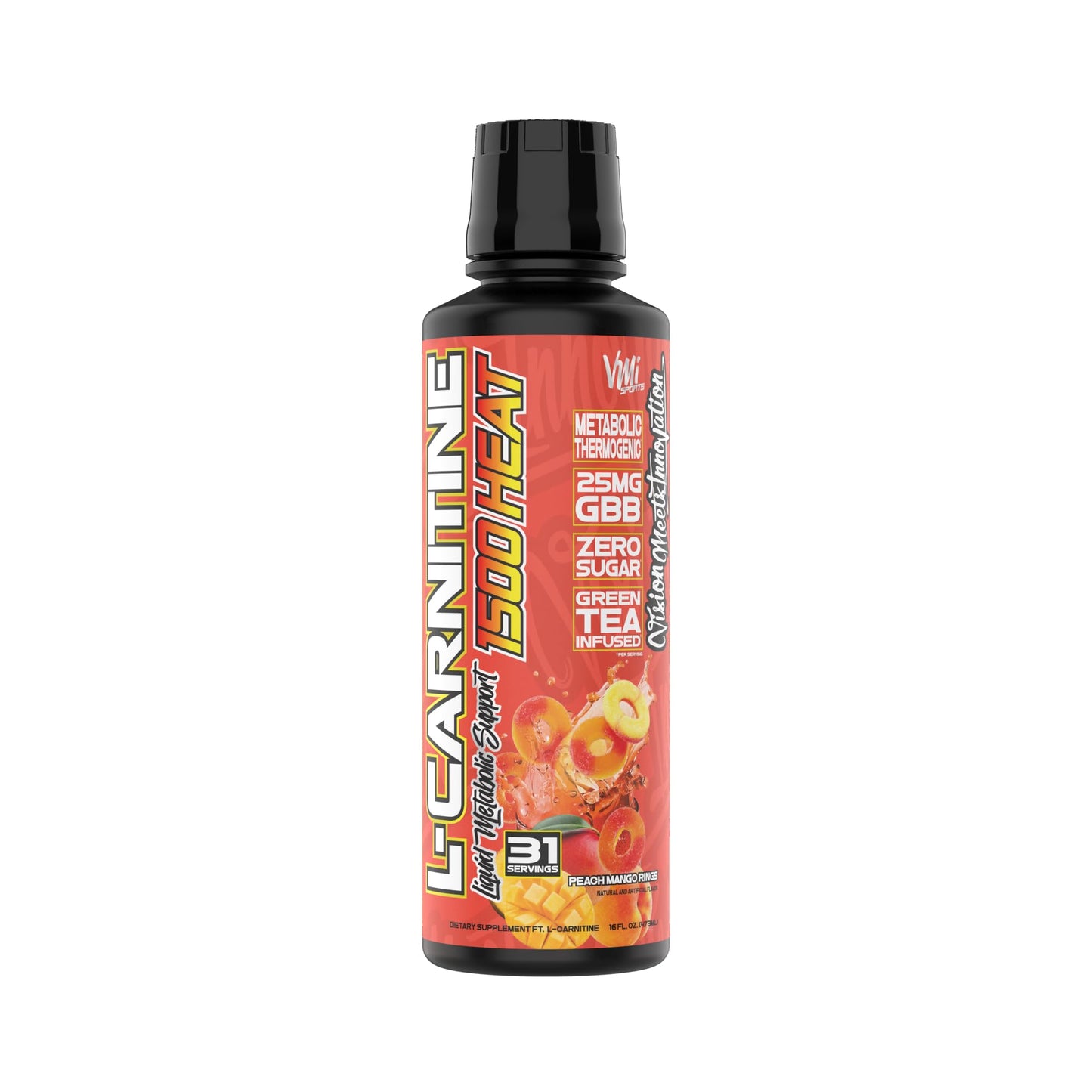 VMI Sports L-Carnitine 1500 Heat Stimulant Free Thermogenic Metabolic Support & Fat Loss for Men & Women | 1500mg L-Carnitine | Convenient Liquid (Peach Mango)