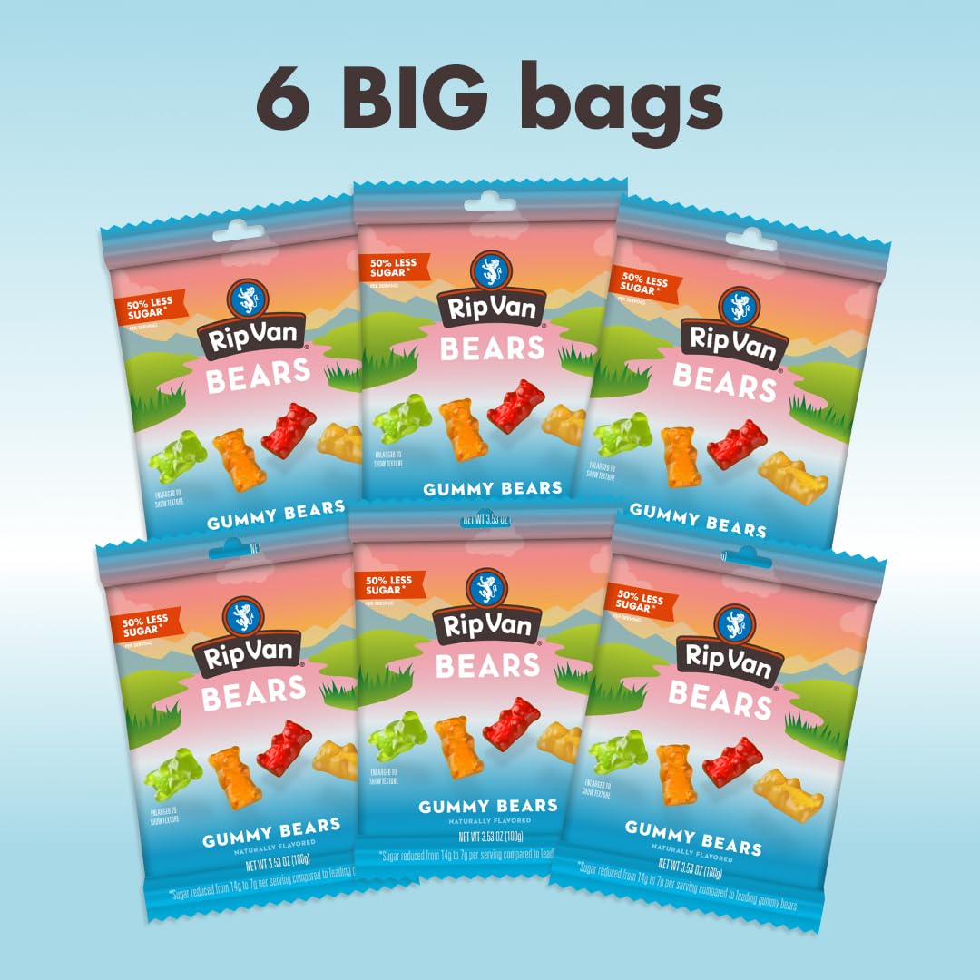 Rip Van Low Sugar Gummy Bears  Healthy Real Fruit Snacks GlutenFree Mixed Fruit Flavors 6 Pack 353oz Bags