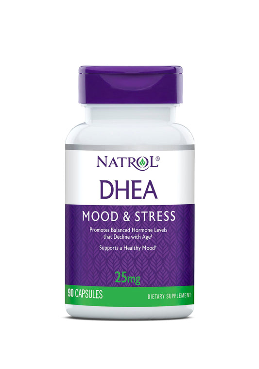 Natrol Mood & Stress DHEA 25mg, Dietary Supplement for Balance of Certain Hormone Level and Mood Support, 90 Capsules, 90 Day Supply