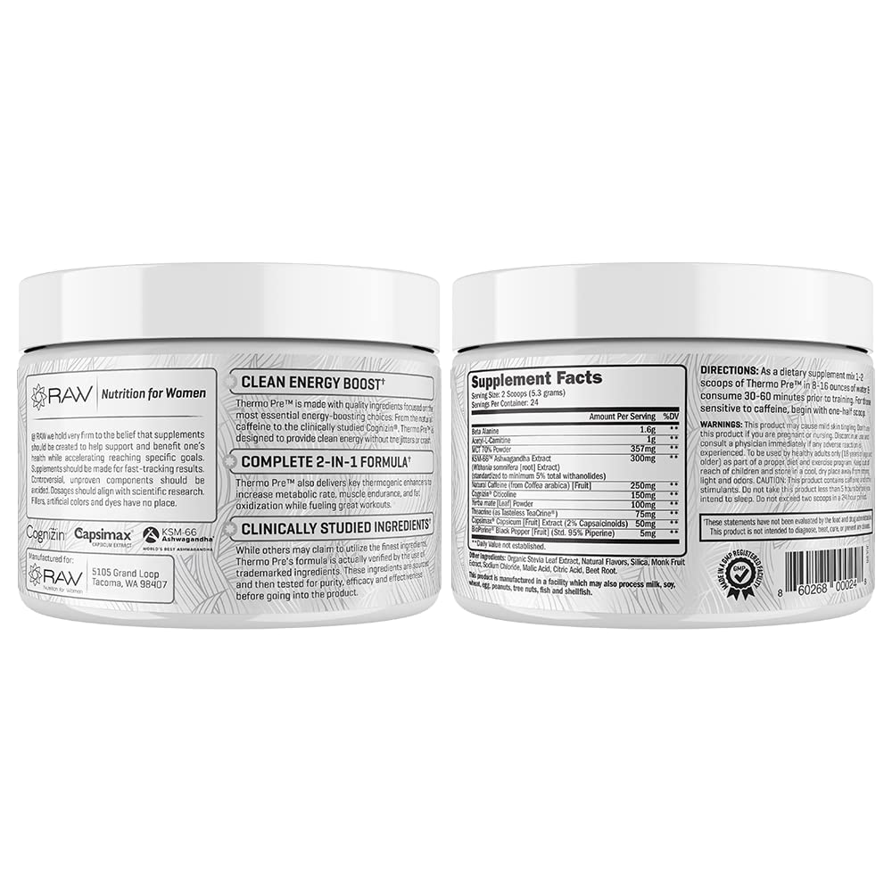 RAW Synergies Pre Workout Thermogenic Fat Burner Powder for Women and Men, Energy & Weight Loss Supplement - Focus & Metabolism Booster Drink - No Artificial Sweeteners, Fruit Punch, 24SV