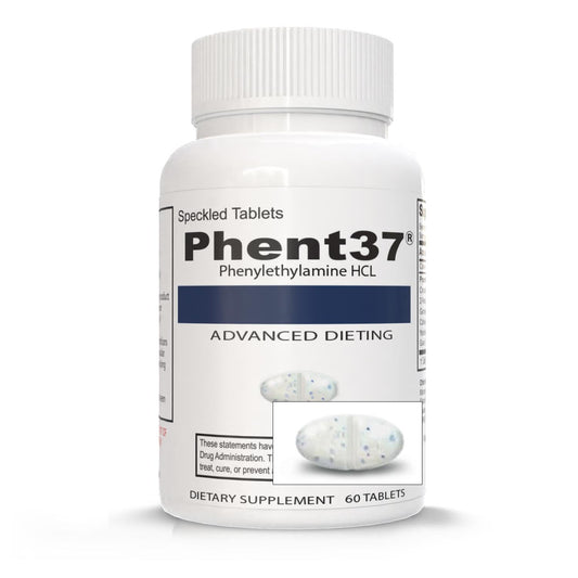 Phent37 (1 Bottle - 60 Speckled Tablets) - Advanced Phenylethylamine HCL Dietary Nutraceutical, Premium Small White and Blue Tablets, Boost Metabolism, Weight Management for Men and Women