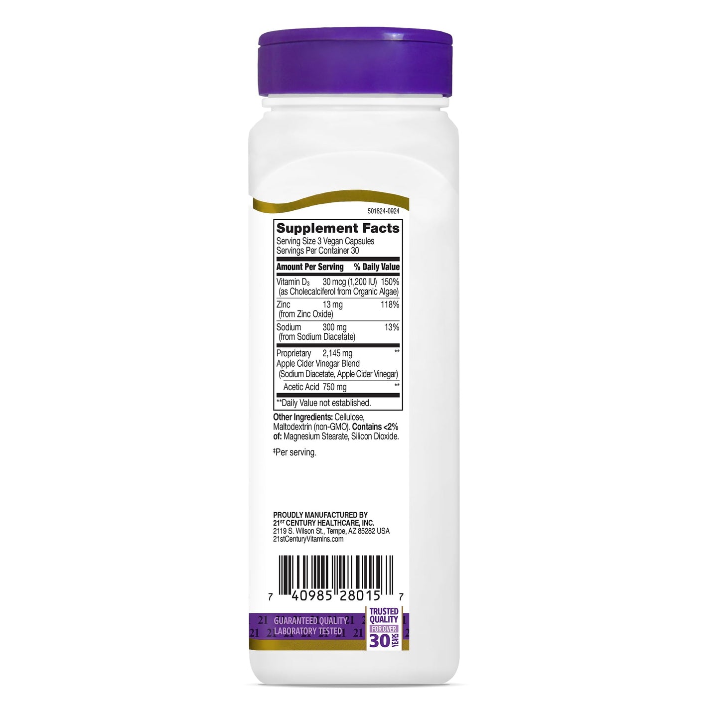 21st Century Healthcare Apple Cider Vinegar, 90 Count Capsules