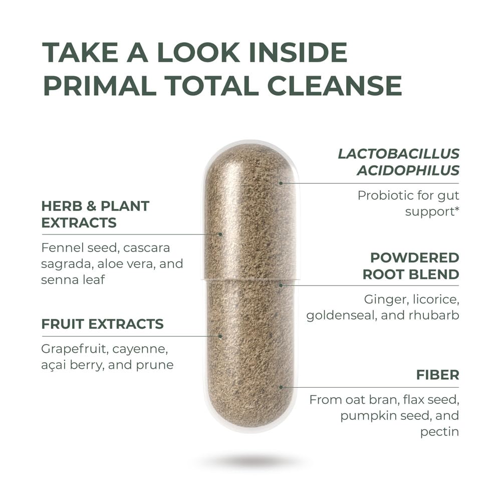 Primal Harvest Full Body Detox Cleanse, Liver,Kidney,Gut,Bowel,Intestinal, & Stomach Cleanse, 60 Count Bottle