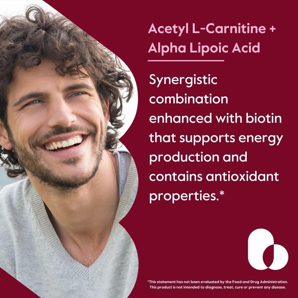 BESTVITE Acetyl L-Carnitine 500mg & Alpha Lipoic Acid 200mg per Capsule with Biotin (120 Vegetarian Capsules) - No Stearates - Vegan - Non GMO - Gluten Free