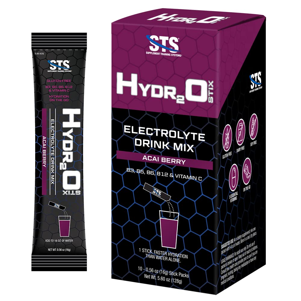 STS Hydro Stix Hydration Powder Packets Acai Berry Electrolyte Replacement Single Serving Easy Open - 10 Pack (16 Gram)