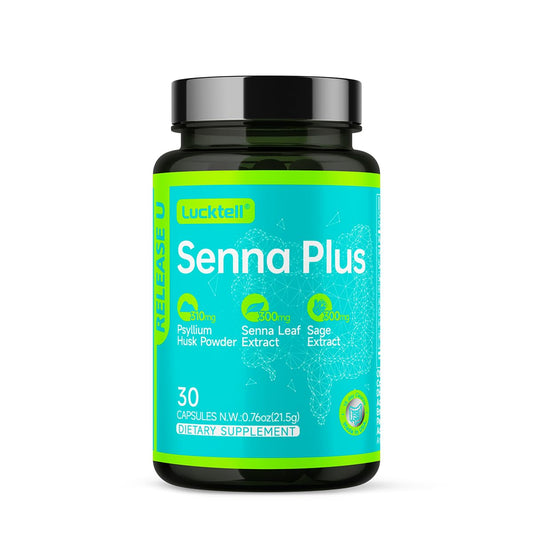 LuckTell Senna Plus 15-Day Cleanse - Gentle Gut Cleanse Detox for Women & Men with Senna, Cascara Sagrada, Psyllium Husk & MCT Oil, Nature Colon Cleanse with Probiotics, Made in USA,30 Capsules