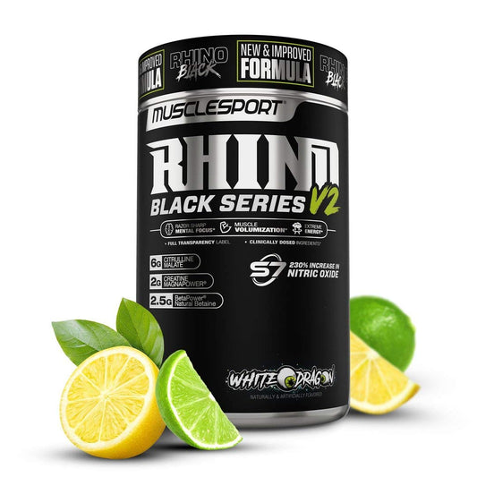 Rhino Black® Pre Workout V2 - Preworkout Powder Supplement for Men & Women - 460 Grams (White Dragon, 20 Servings)