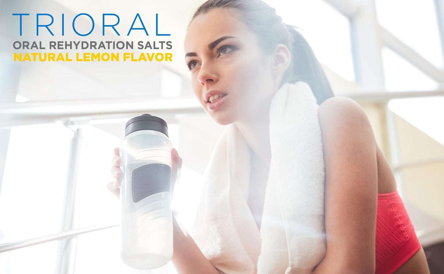 TRIORAL Natural Lemon w/Stevia Oral Rehydration Salts - WHO Hydration Supplement Salts Formula - Combat Dehydration from Workouts, Fluid Loss and Much More (25 Packets/Box)