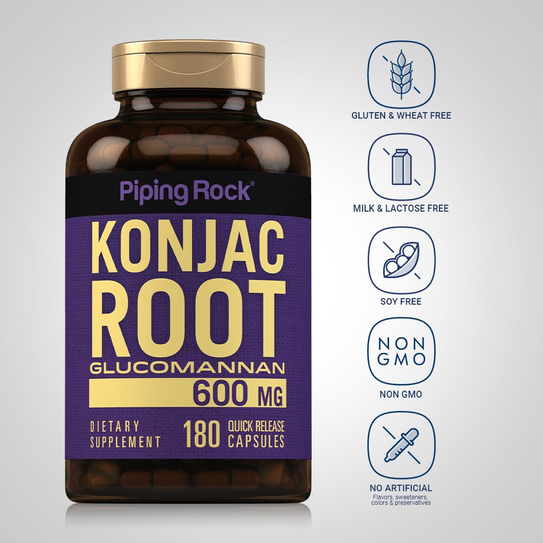 Piping Rock Glucomannan Capsules 600mg | 180 Pills | Konjac Root Fiber Supplement | Non-GMO, Gluten Free