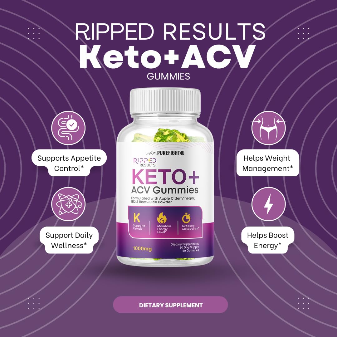 Ripped Result Keto +ACV Gummies | Apple Cider Vinegar Gummies, Advanced Weight Loss, B12 & Beet Juice Powder | Dietary Supplement 60 Gummies