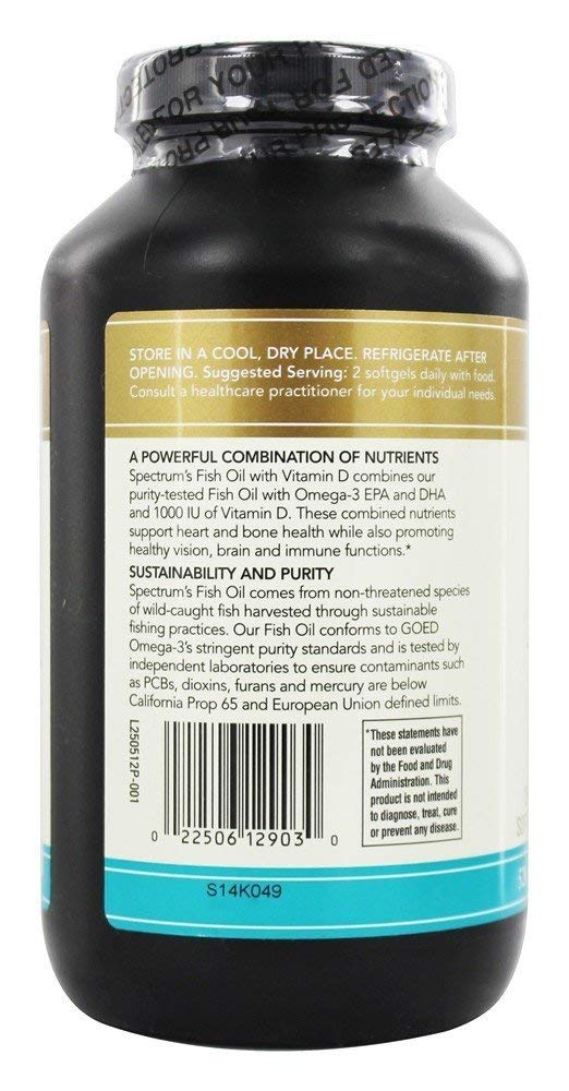 Spectrum Essentials Softgels, Fish Oil with Vitamin D, 1000 mg, 250 Count
