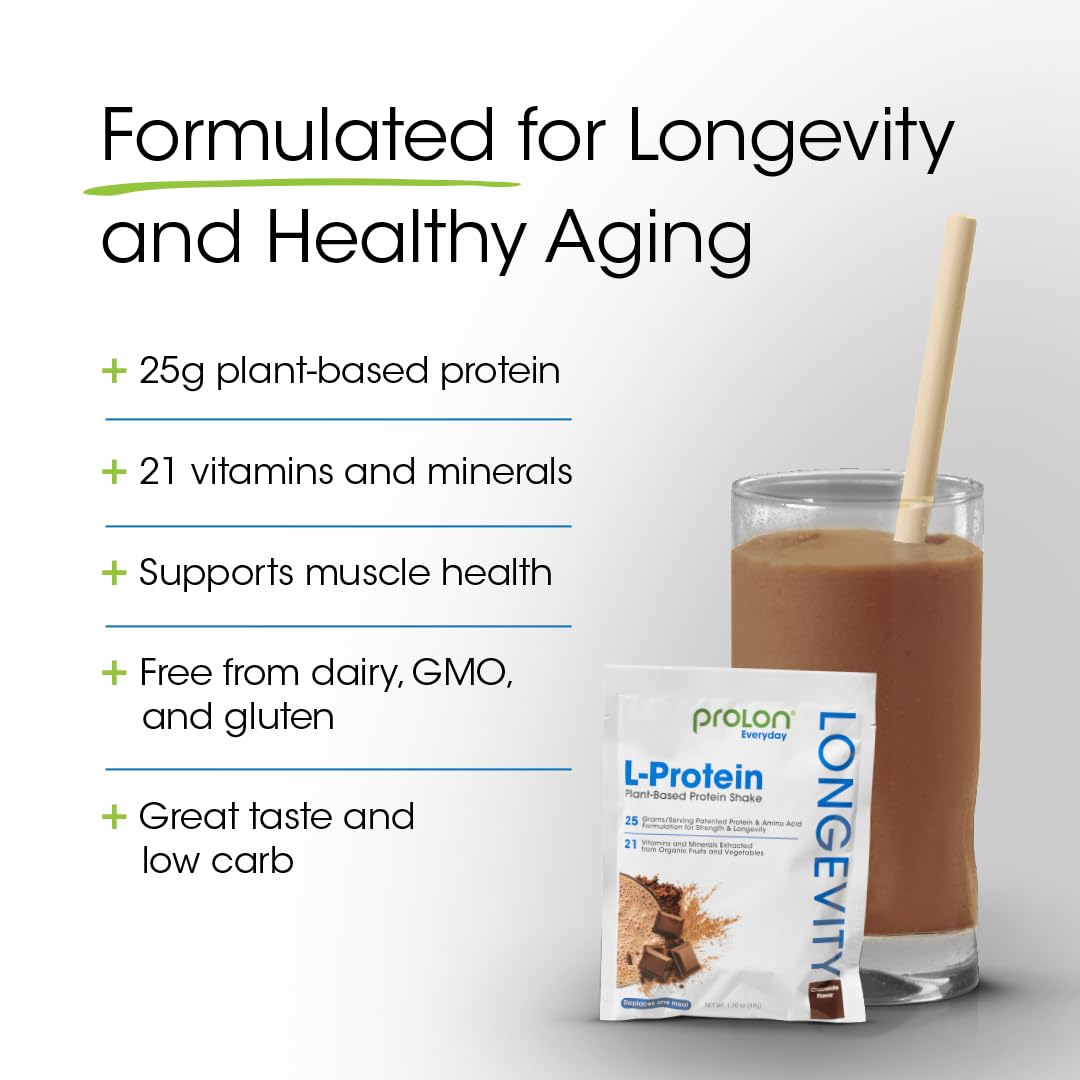 ProLon Longevity Plant Based Protein Powder | Muscle Synthesis & Repair, Healthy Aging, Boost Performance | Vitamins, Gluten Free, Amino Acids | 25g of Protein | Chocolate and Berry, 24 Packets