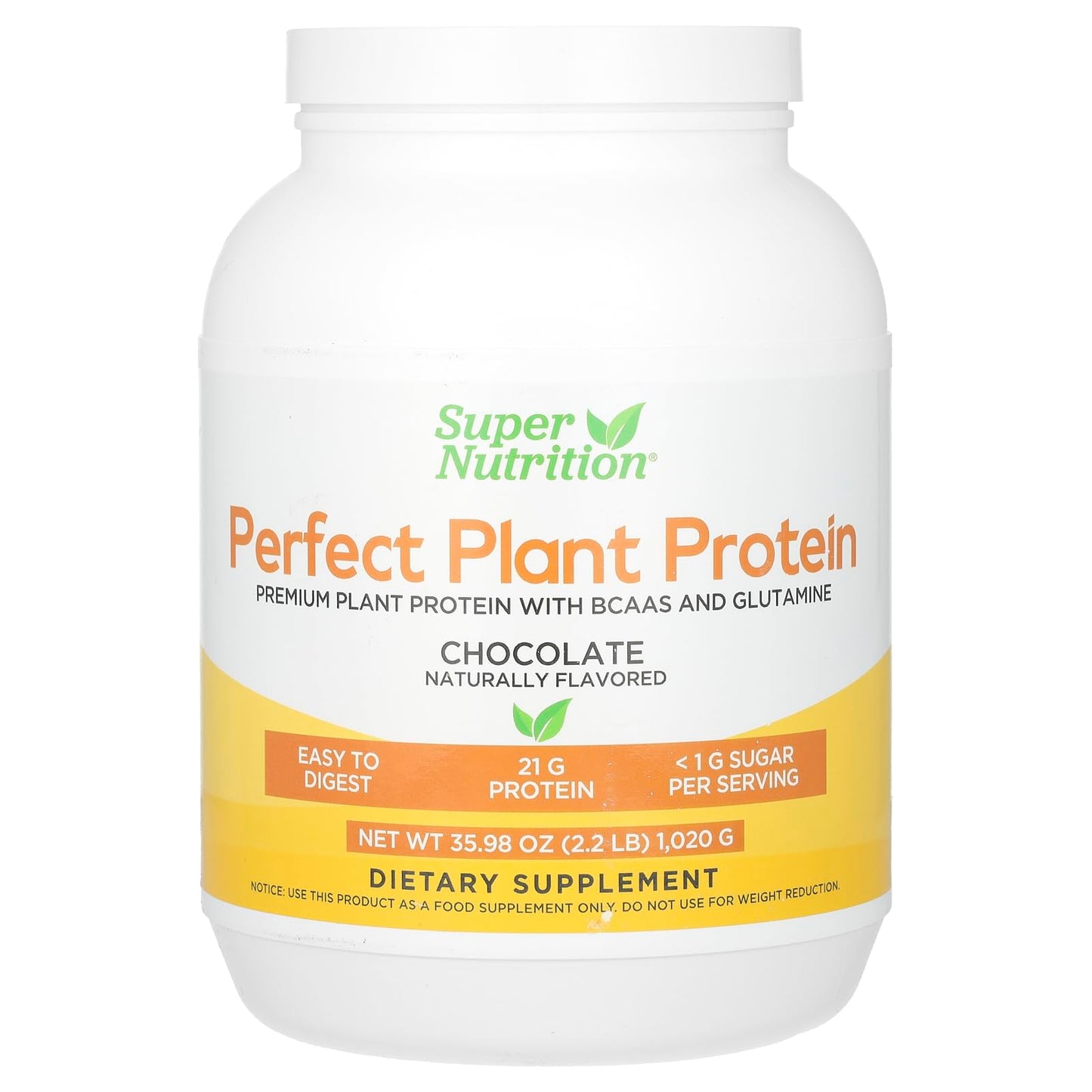 Super Nutrition Perfect Plant Protein, Chocolate, 2.2 lbs (1,020 g)