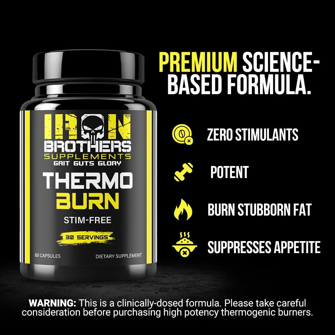 Iron Brothers Supplements Stimulant Free Fat Burners for Women and Men - Weight Loss - Non Stim Thermogenic Fat Burner - Dietary Supplement - Metabolism Booster with Cayenne Pepper - 30 Day Supply