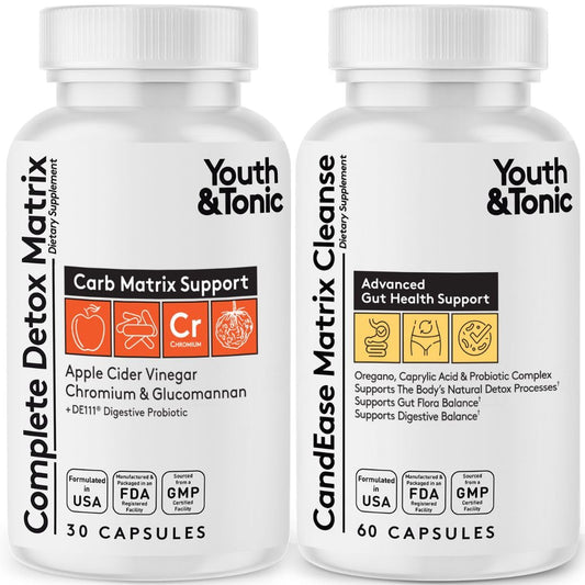 CandEase & Complete Detox Pills | Body Alkalise Restoring Normal Acidity Level | Digestive Balance & Gut Health Support | Cleanse Complex wIith More Probiotics Caprylic Acid Oregano Enzymes ACV