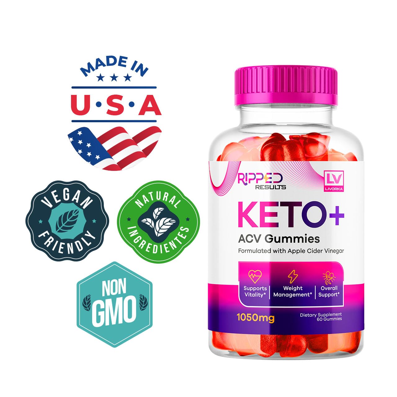 LIVORKA (5 Pack) Ripped Results Keto Plus Gummies, Rippedd Results Keto ACV Gummies 1050 MG, Ripped Reults, Ripped Results Keto Gummies, Ripped Keto, Ripped Results Keto, 300 Gummies for 5 Months