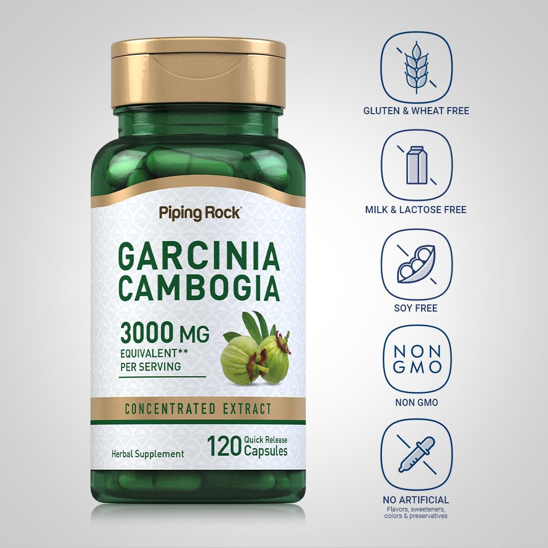 Piping Rock Garcinia Cambogia 3000mg | 120 Capsules | Concentrated Extract Pills | Non-GMO, Gluten Free Supplement