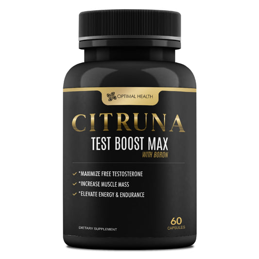 Citruna Test Boost Max with Boron by Optimal Health - Natural Testosterone Supplement - Boost Stamina, Endurance, Strength & Vitality - 60 Capsules