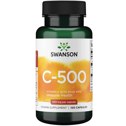 Swanson Vitamin C with Rose HIPS Immune System Support Skin Cardiovascular Health Antioxidant Supplement 500 mg 100 Capsules
