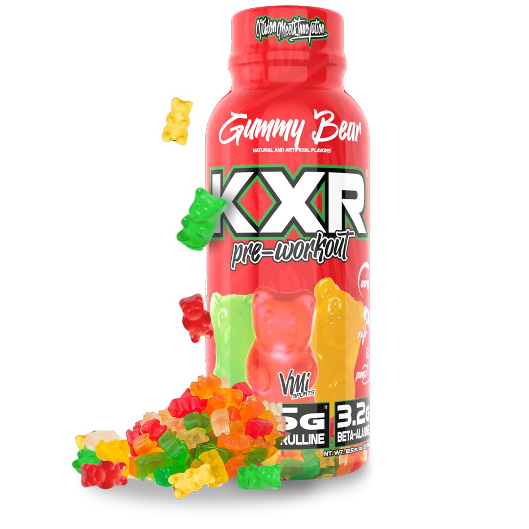 VMI Sports KXR High Stimulant Pre-Workout Energy Ready to Drink 400mg Caffeine, 6g Citrulline, 3.2g Beta-Alanine | Delicious - Convenient - Powerful | 12.5 oz Bottles (Gummy Bear, 12 Bottles)
