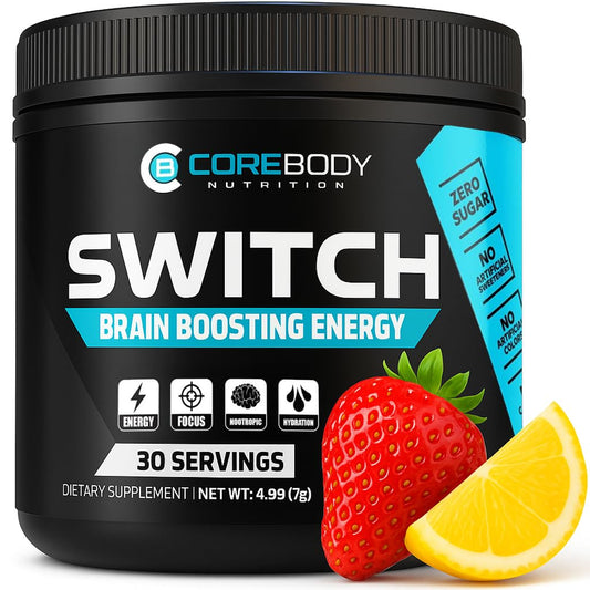 Switch, Brain Boosting Nootropic Energy Supplement, Increase Mental Focus & Cognitive Function, Enhances Mood & Memory, Alpha GPC, Ashwagandha, Sugar Free Energy Powder-Keto