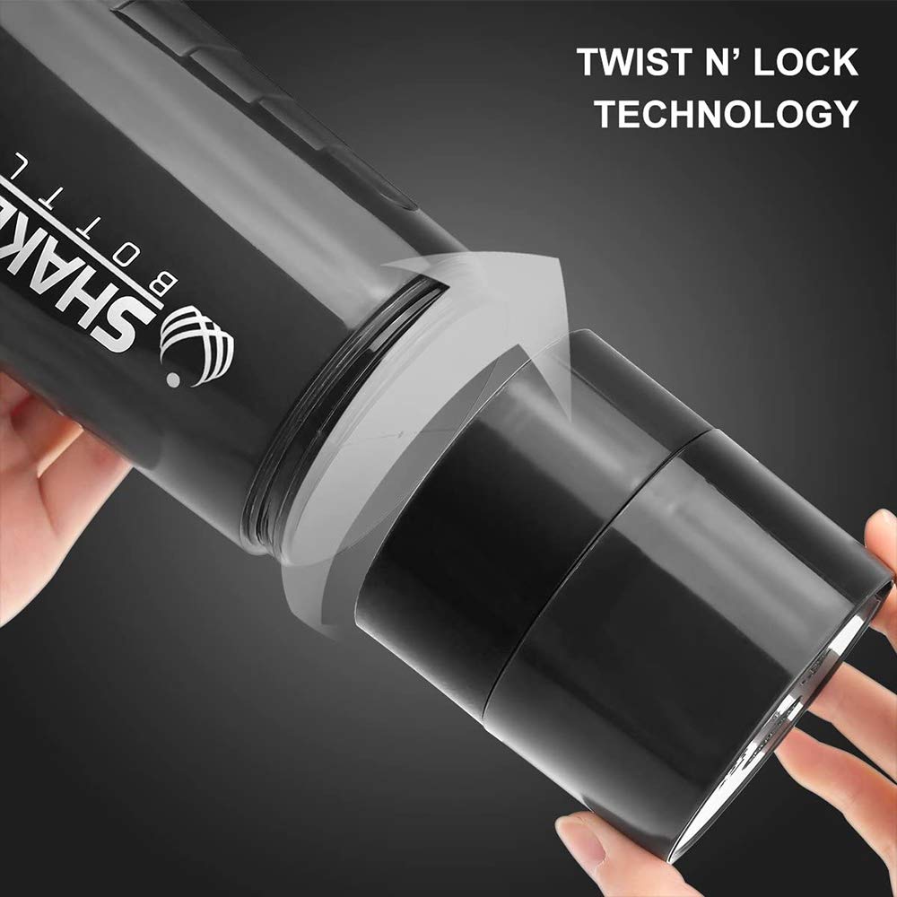 VIGIND Protein Shaker Bottle,16 oz Shake Cup for Protein Powder with Storage,Sports Water Bottle,Non Slip 3 Layer Twist Off 3oz Cups with Pill Tray Leak Proof Shake Bottles for Protein Mixes