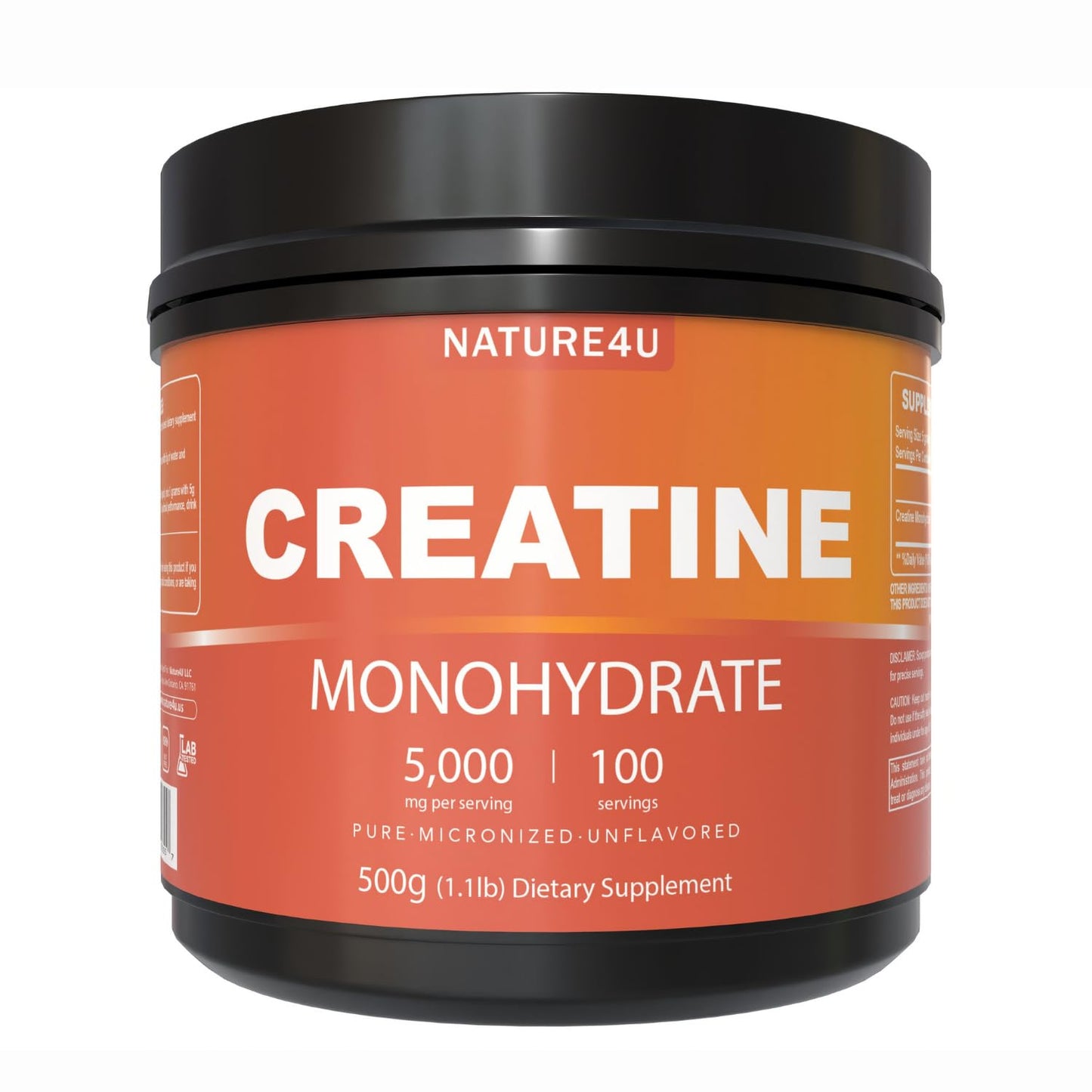Nature4U Micronized Creatine Monohydrate Powder 500G, 5000mg Per Serving (5g), Pure Creatine Supplement for Muscle Gain, Workout Recovery, Improve Strength and Performance, Unflavored, 100 Serving