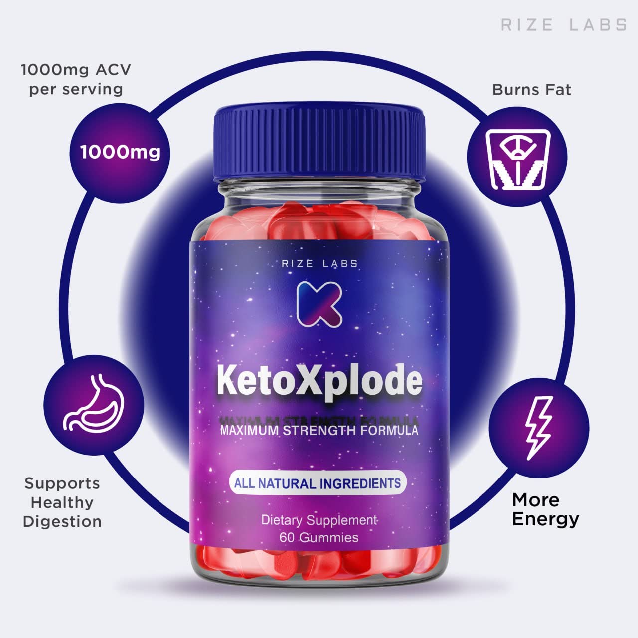 rize labs - KetoXplode Keto ACV Gummies for Advanced Weight Loss with Apple Cider Vinegar, Supplement Helps in Reducing Belly Fat, for Extra Strength (60 Gummies)