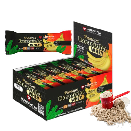 NutryVitta Banana Bar Protein - No Sugar Added, Healthy Snack, Gluten-Free, 0.88 OZ Bar, 24 Count