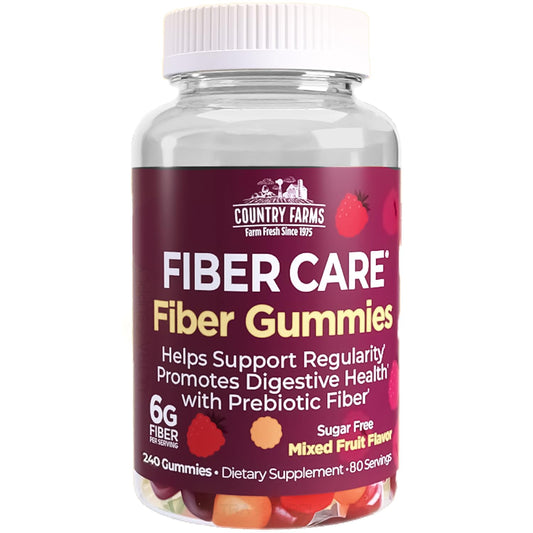 Country Farms Fiber Care Prebiotic Gummies, (240 Count.) 6g of Fiber Per Serving, FOS from Beets, Digestive Health, Supports Regularity, Mixed Fruit Flavor, 80 Servings