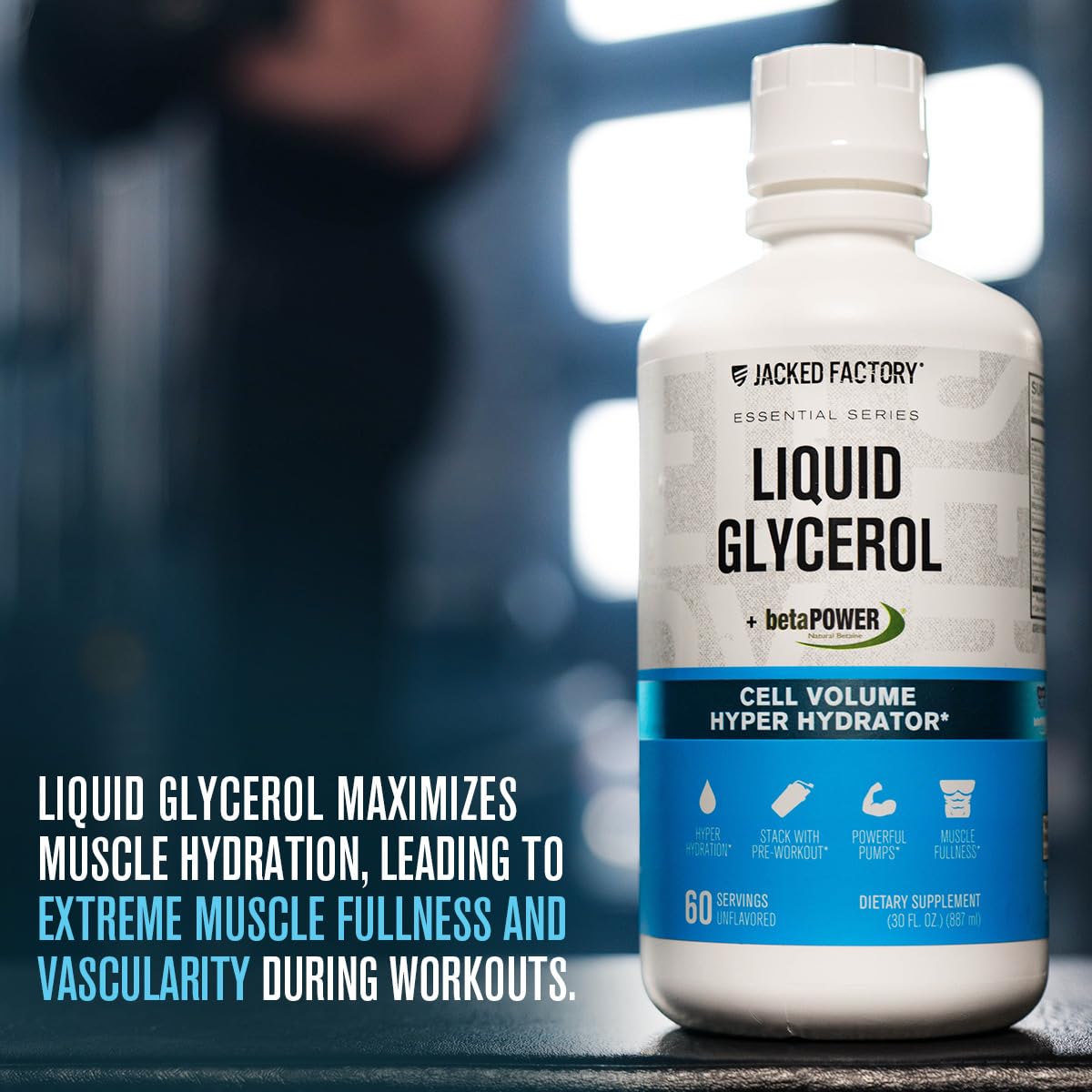 Jacked Factory Liquid Glycerol Cell Volume Hyper Hydrator - Pump Pre Workout with Vegan Glycerol, BetaPower, & Electrolytes for Hydration, Muscle Pumps, & Strength - 60 Servings, Unflavored